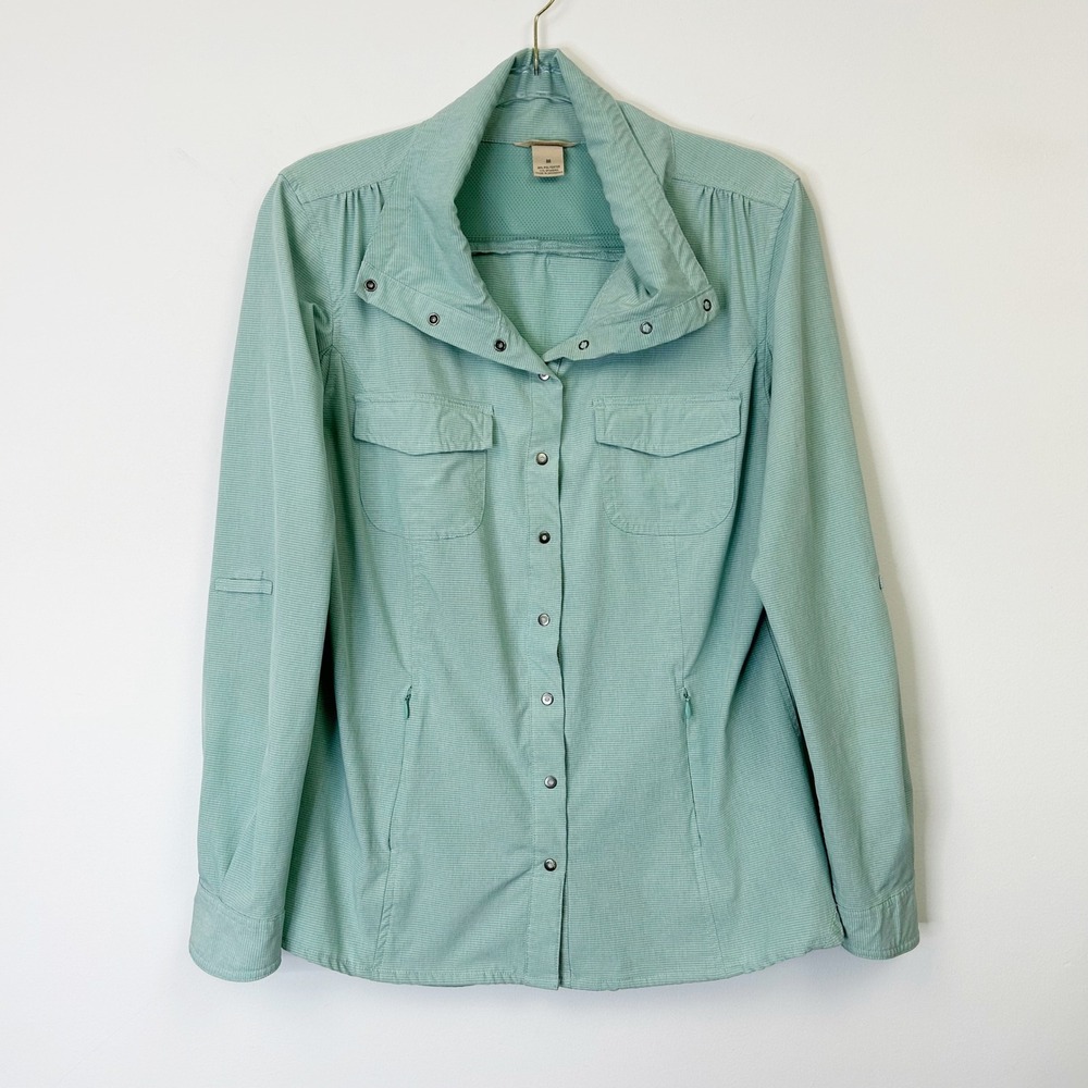 Duluth Trading Sol Survivor Sun Protection Shirt Women's Medium Teal UPF Snap - Picture 2 of 9